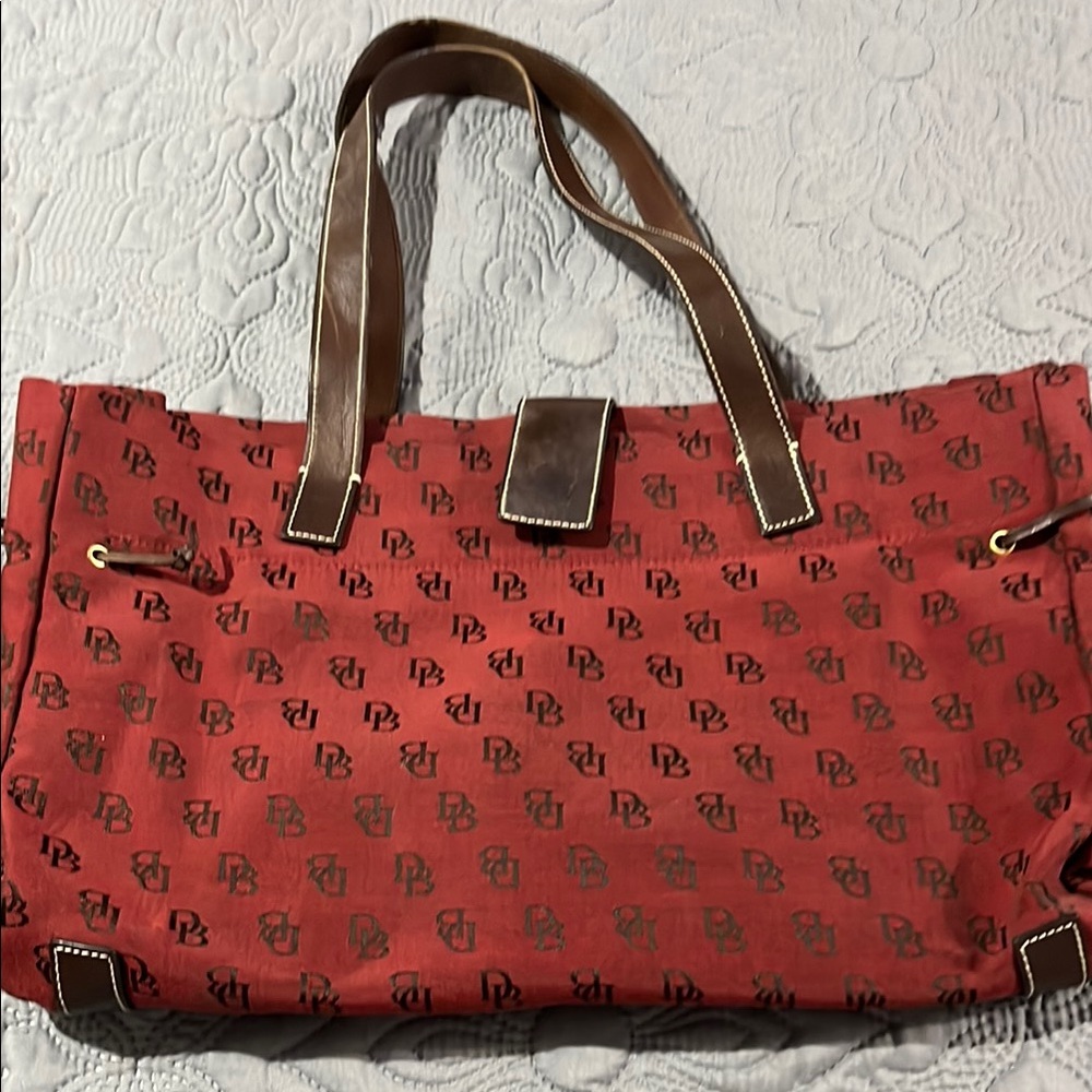 Dooney & Bourke Red Tote with Brown Handles
